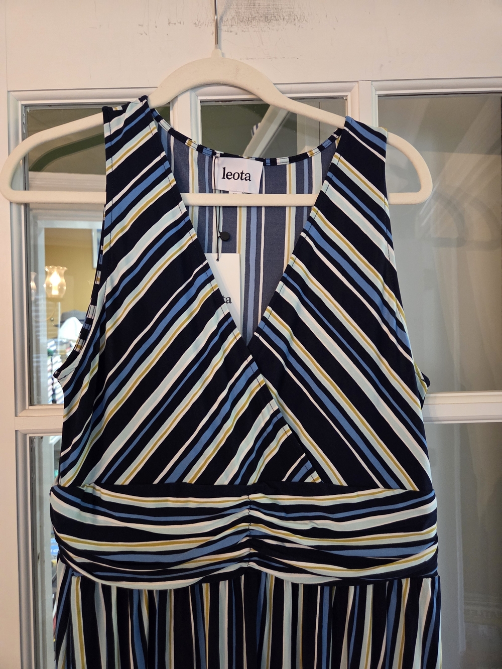 Leota Sleeveless V-Neck Striped Maxi Dress in Navy, White & Light Blue - Size XL - Picture 9 of 11